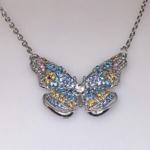Butterfly Pendant With Different Color Stones Each Wing Attached 2 A Necklace